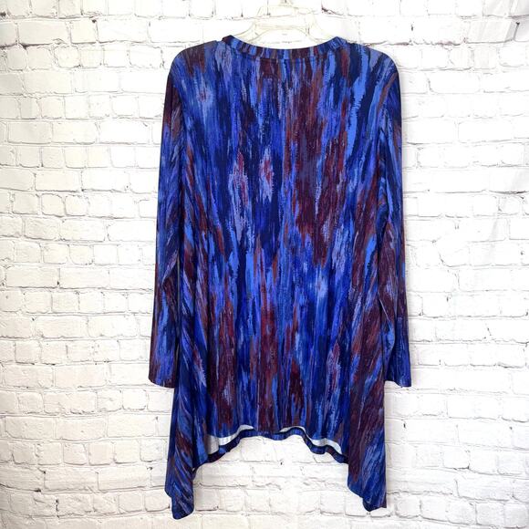 LOGO Lori Goldstein Legacy X Wms Blue Purple Artsy Stretch Knit Tunic Top Sz 2X - Picture 2 of 7